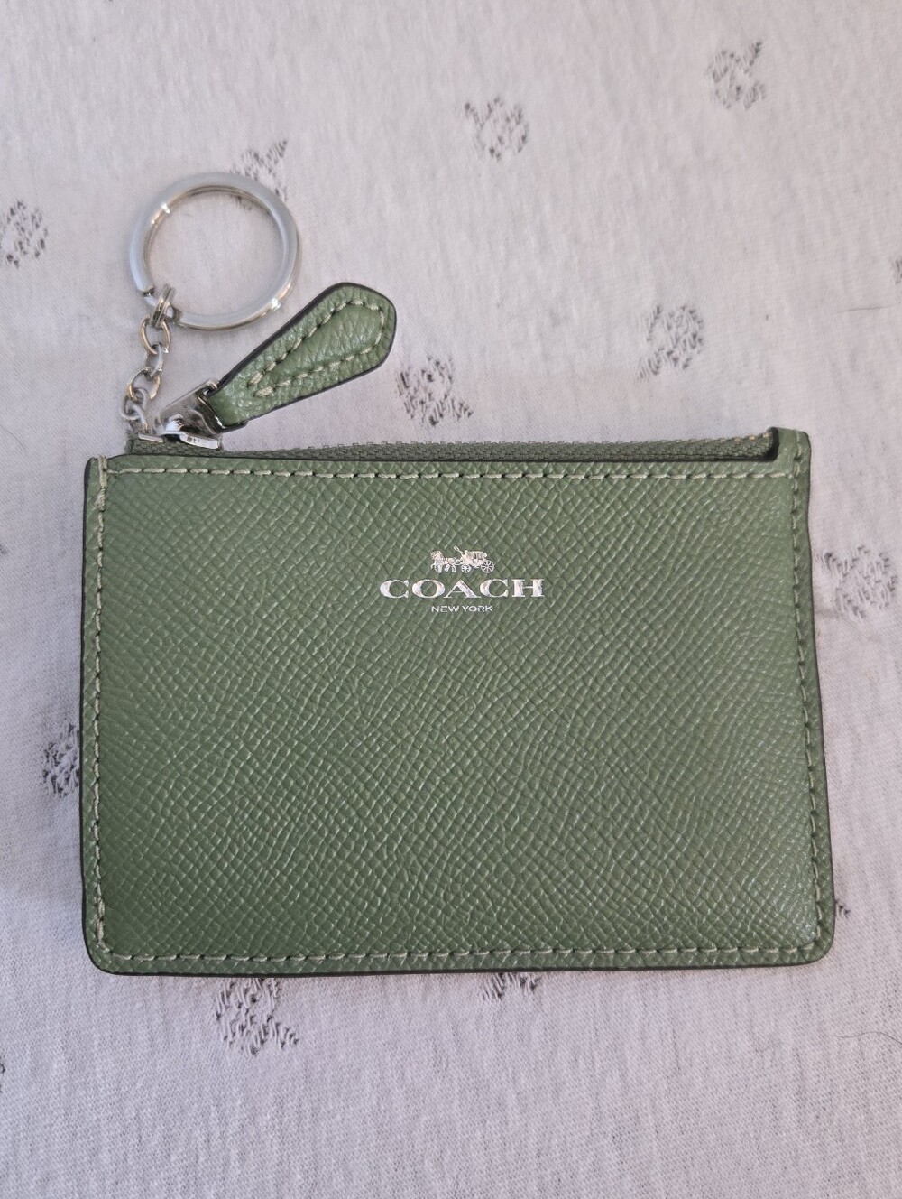 Coach Green Leather ID Card Case Keychain Wallet